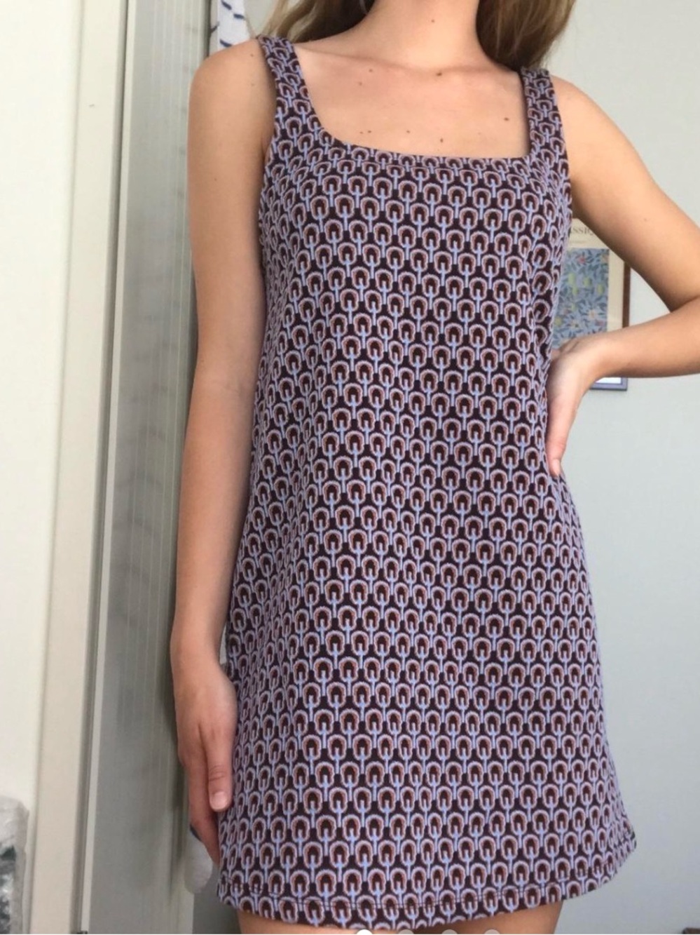 ZARA Sleeveless Retro Printed Mini Dress in Lavender & Brown